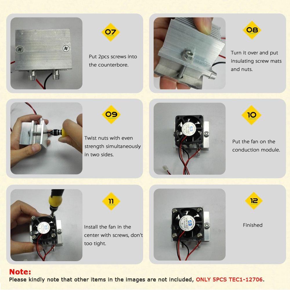 5PCS TEC1-12706 40x40MM 12V 60W Heatsink Thermoelectric
