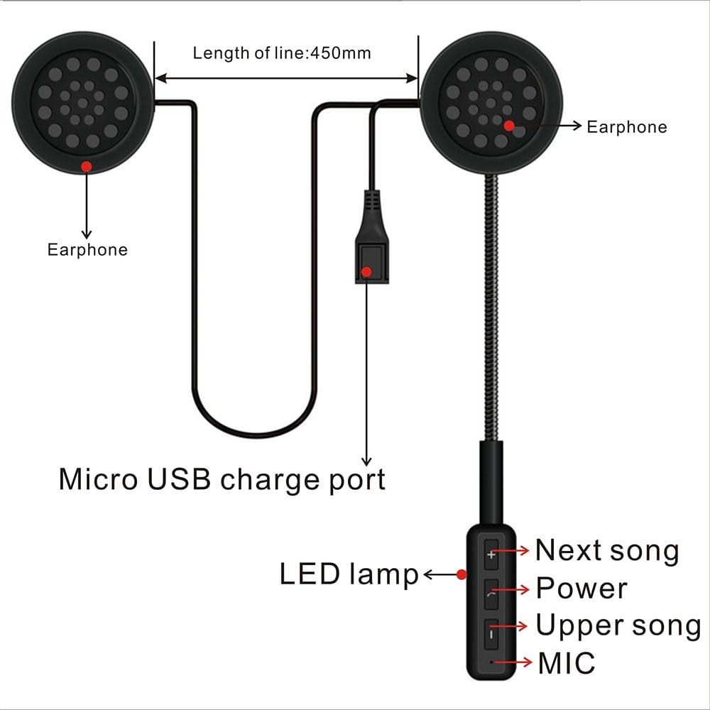 Motorcycle BT Helmet Headset Headphone Handsfree Music Call