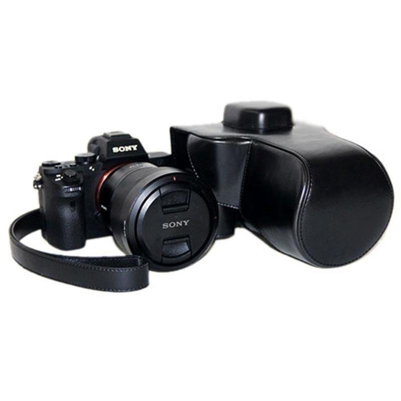 Oil Skin PU Leather Camera Case Bag with Strap for Sony ILCE-7II (Black)