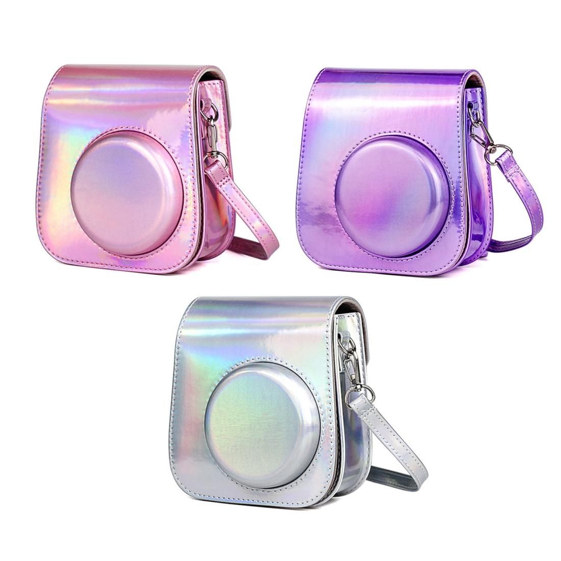 Richwell Portable Aurora  PU Leather Camera Case Camera Bag with Shoulder Strap, Suitable for Fujifilm Instax Mini 11 (Silver)