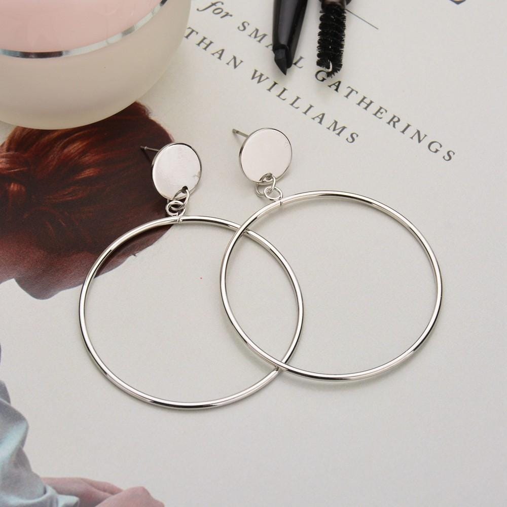 Simple Trendy Geometric Big Round Circle Earrings Women Fashion Large Hollow Drop Earrings Jewelry (Style1)