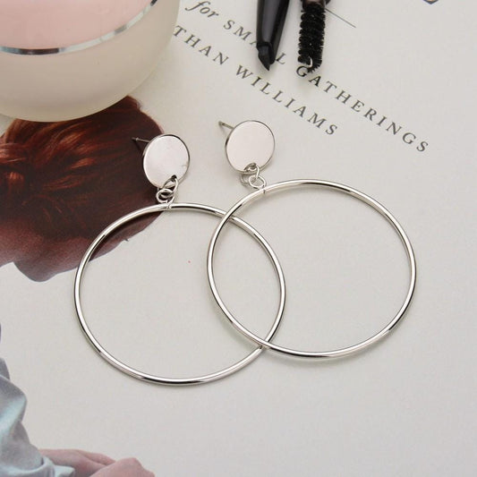 Simple Trendy Geometric Big Round Circle Earrings Women Fashion Large Hollow Drop Earrings Jewelry (Style1)
