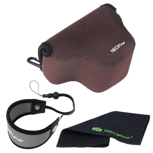 NEOpine Neoprene Soft Triangle Camera Bag + Hand Strap + Cleaning Cloth Set for Samsung NX3000 Camera 20-50mm Lens (Brown)