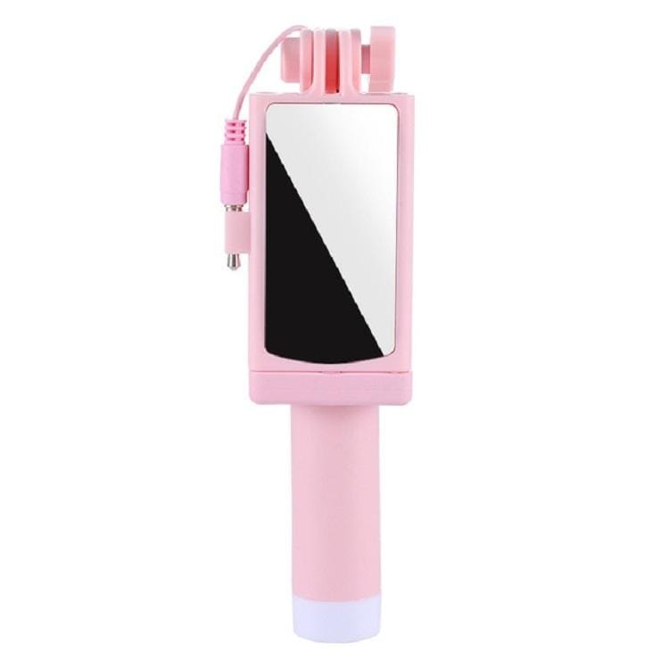 3.5mm Plug Mini Stainless Steel Folding Remote Control Selfie Stick with Rearview Mirror (Green)