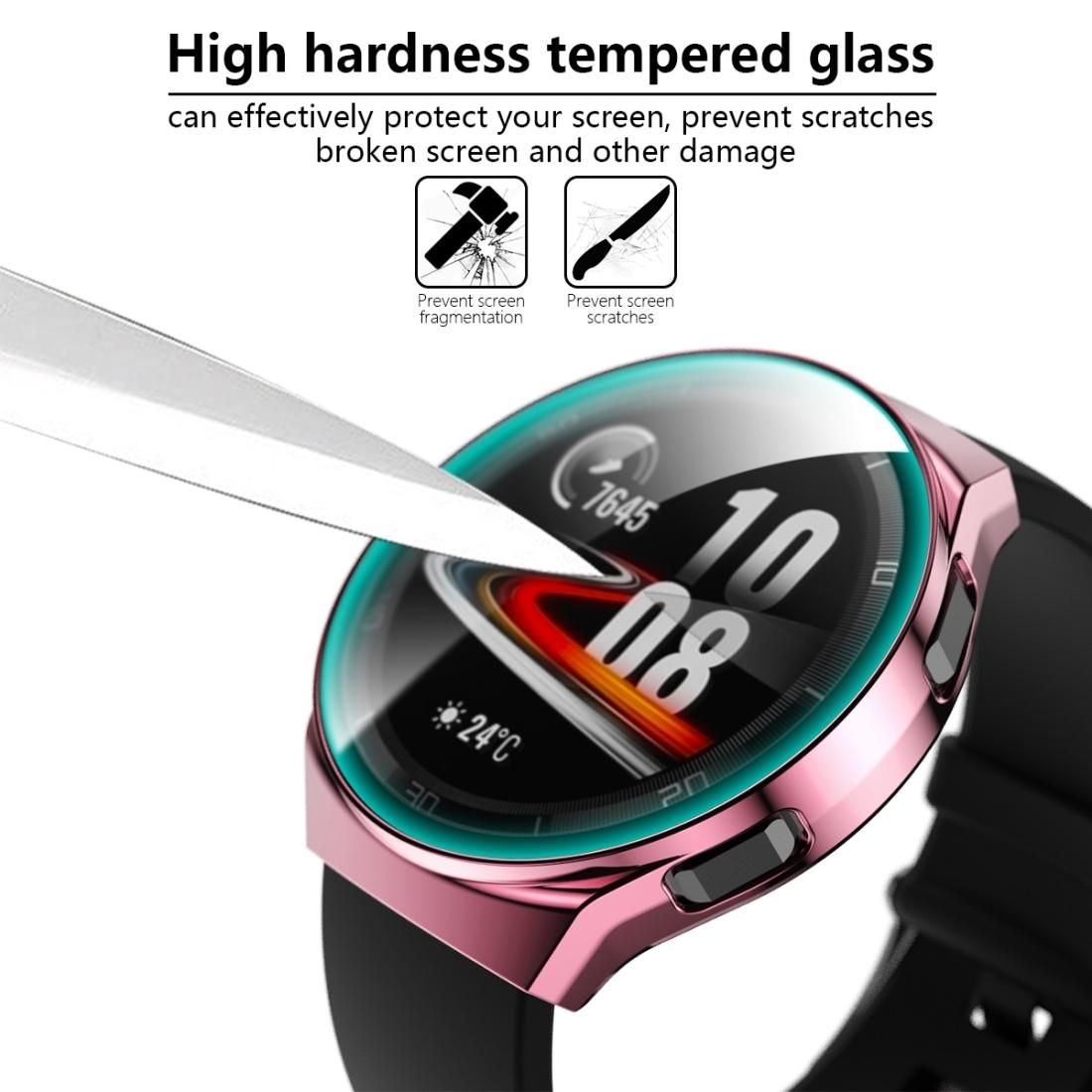 For Huawei Watch GT2e 2 in 1  Tempered Glass Screen Protector + Fully Plating PC Case (Black)