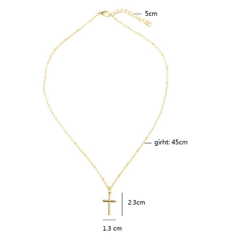 Women Fashion Bright Electroplating Cross Jewelry Necklace (Gold)