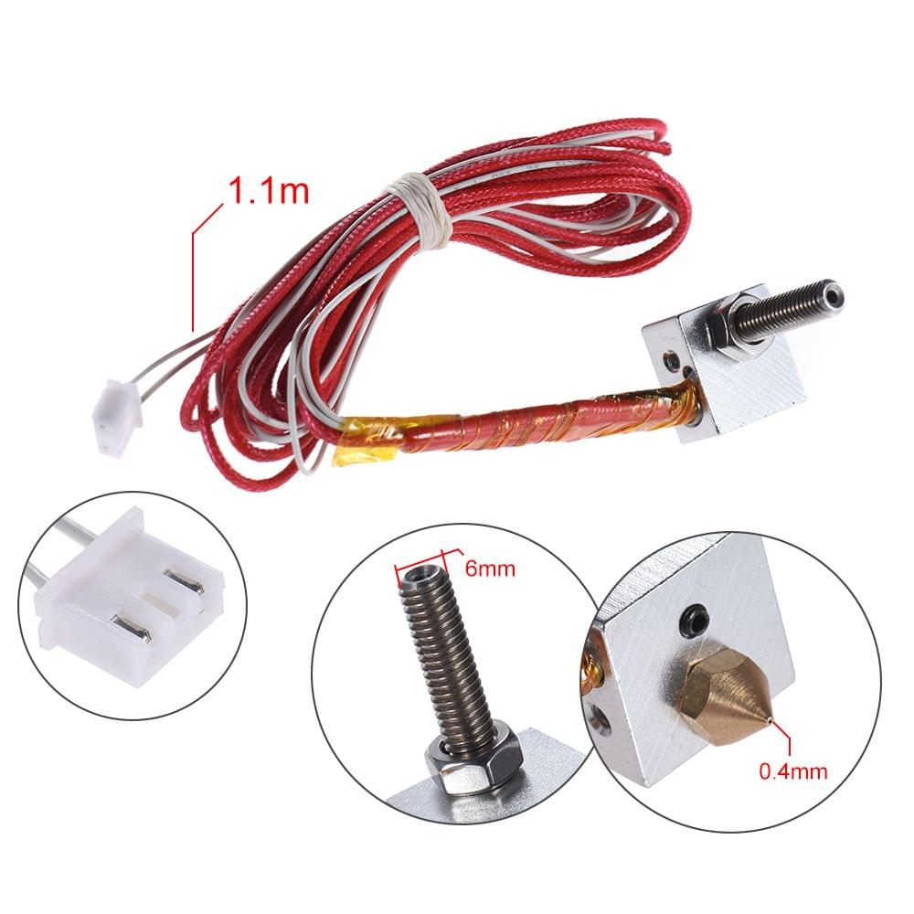 DIY Hot End Kit 0.4mm Nozzle & M6 30mm Extruder Throat & 12V - for A2 A8