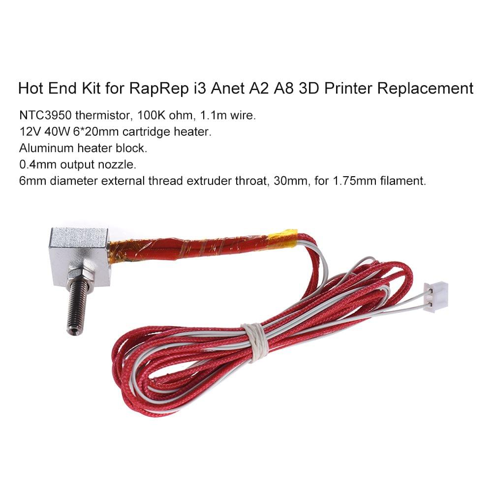 DIY Hot End Kit 0.4mm Nozzle & M6 30mm Extruder Throat & 12V - for A2 A8
