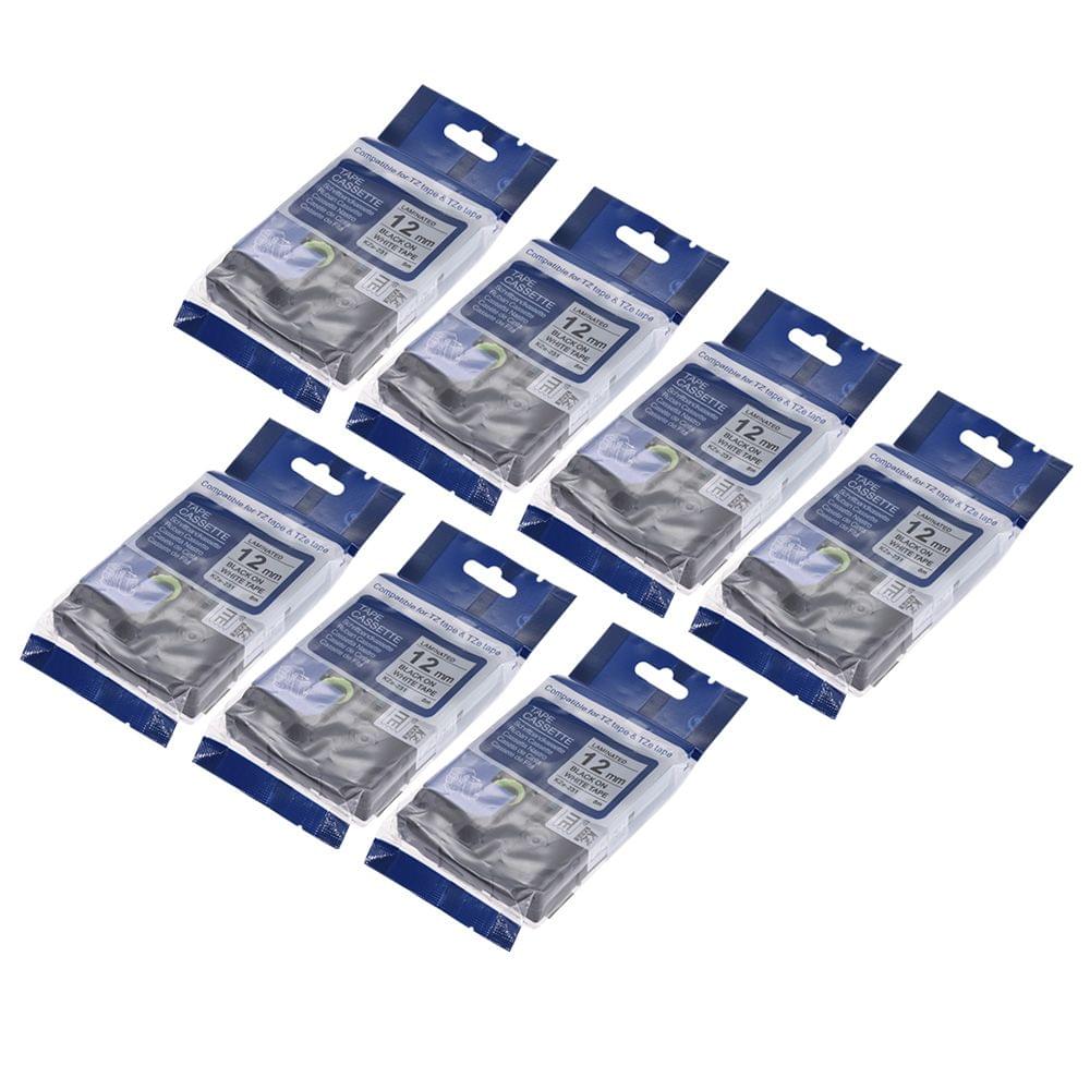 7pcs Laminated Label Tape Black on White Compatible for - 12mm 7pcs
