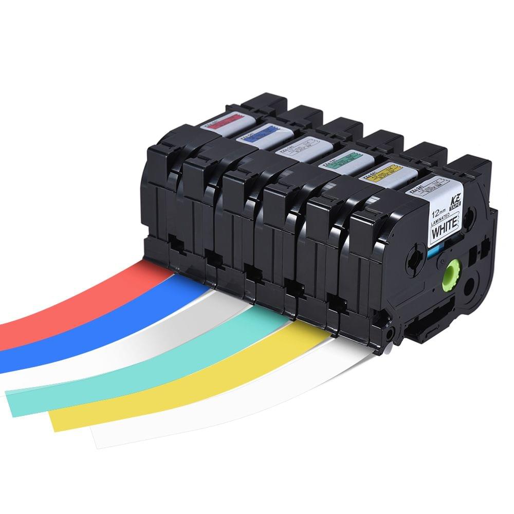 7pcs Laminated Label Tape Black on White Compatible for - 12mm 7pcs