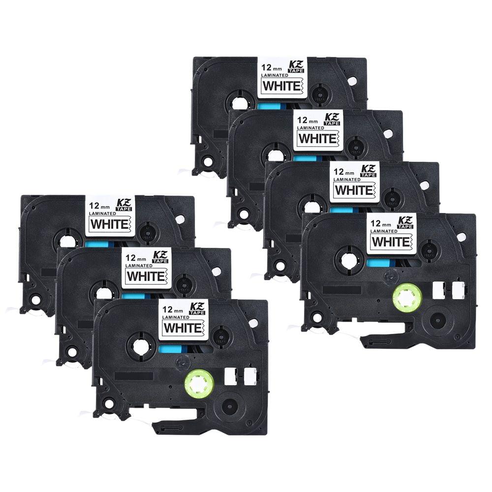 7pcs Laminated Label Tape Black on White Compatible for - 12mm 7pcs