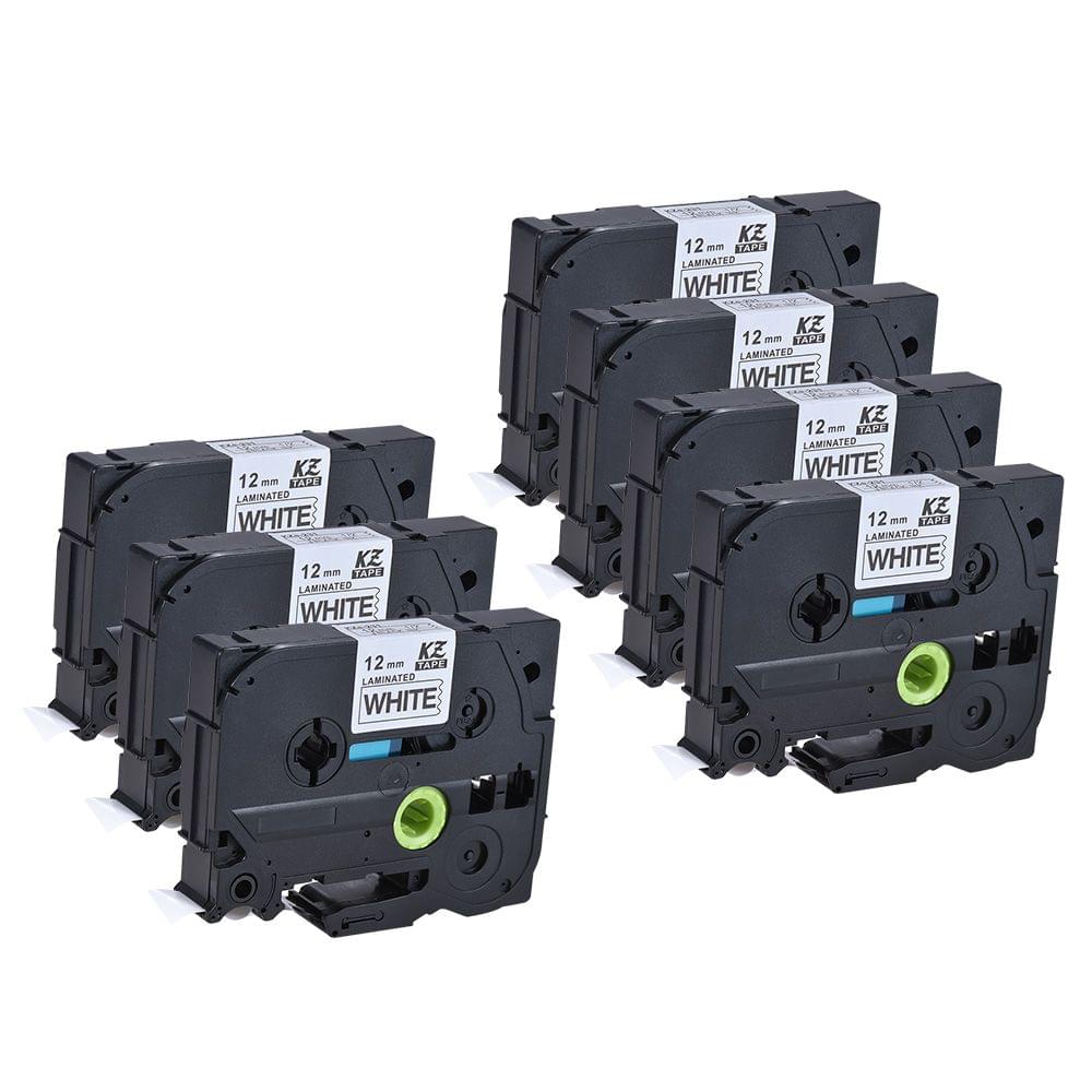 7pcs Laminated Label Tape Black on White Compatible for - 12mm 7pcs