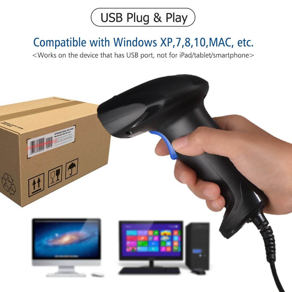 Aibecy Handheld CCD Barcode Scanner Automatic USB Wired 1D