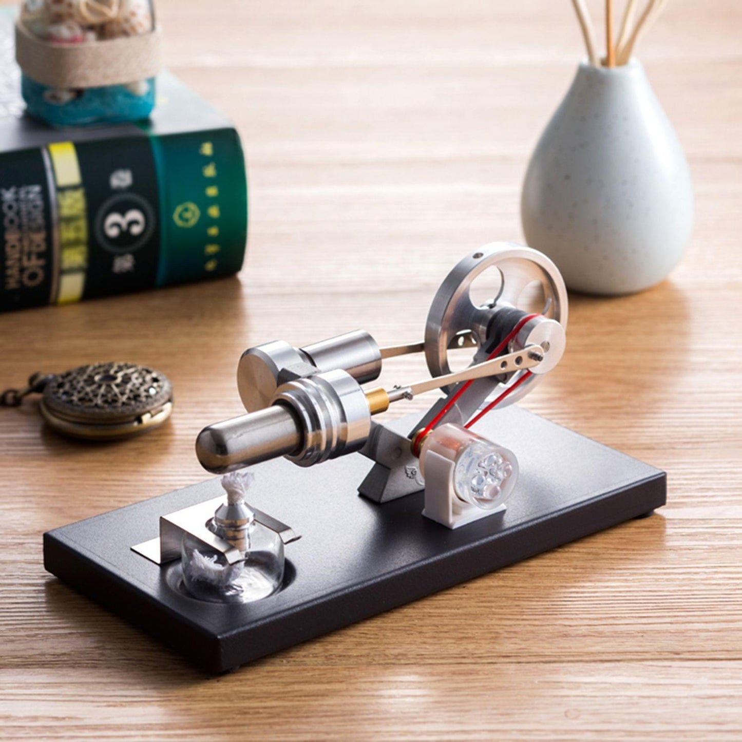 Hot Air Stirling Engine Motor Model DIY Kit with 4pcs Led