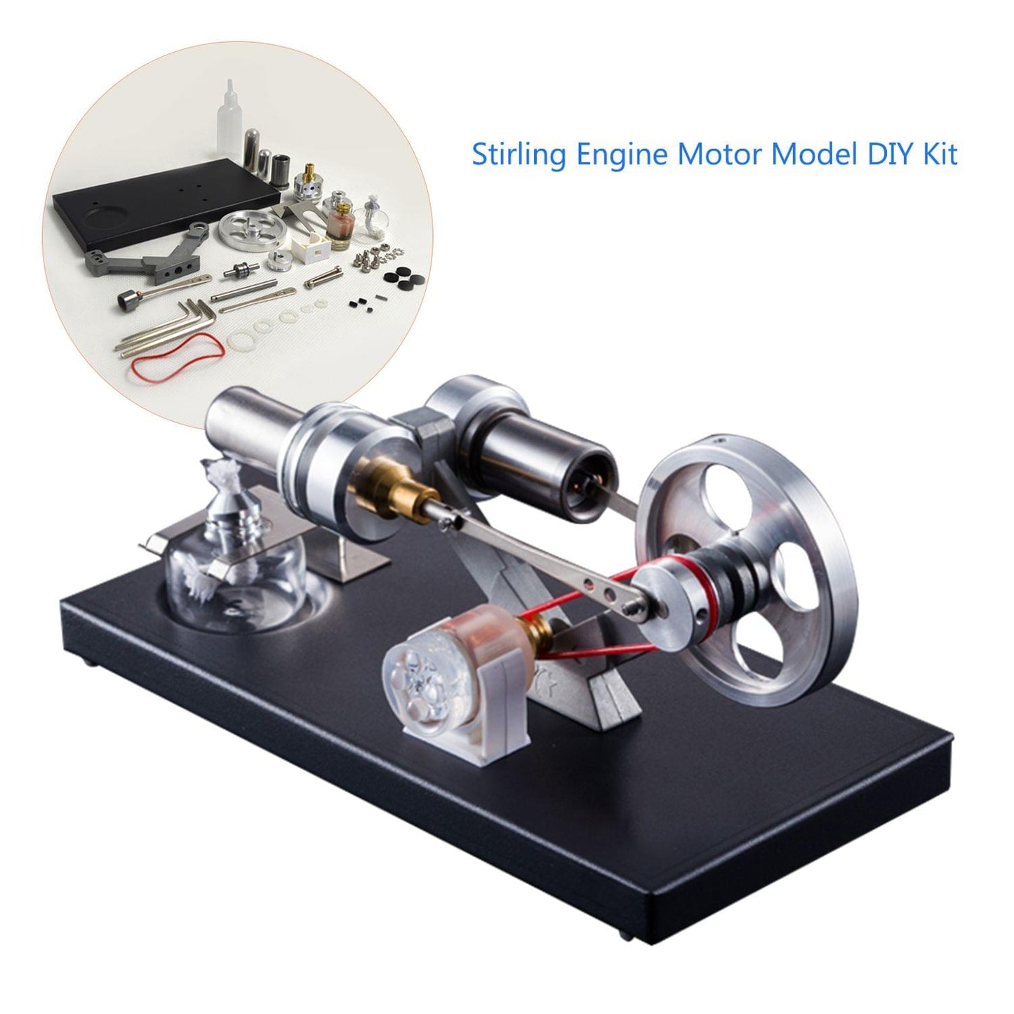 Hot Air Stirling Engine Motor Model DIY Kit with 4pcs Led