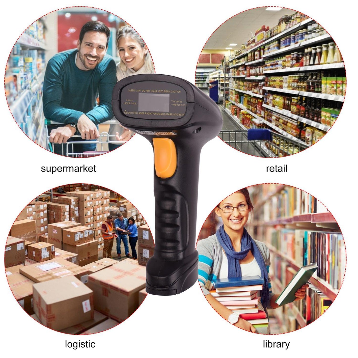 Aibecy 2.4G Wireless Handheld 1D Barcode Scanner Bar Code