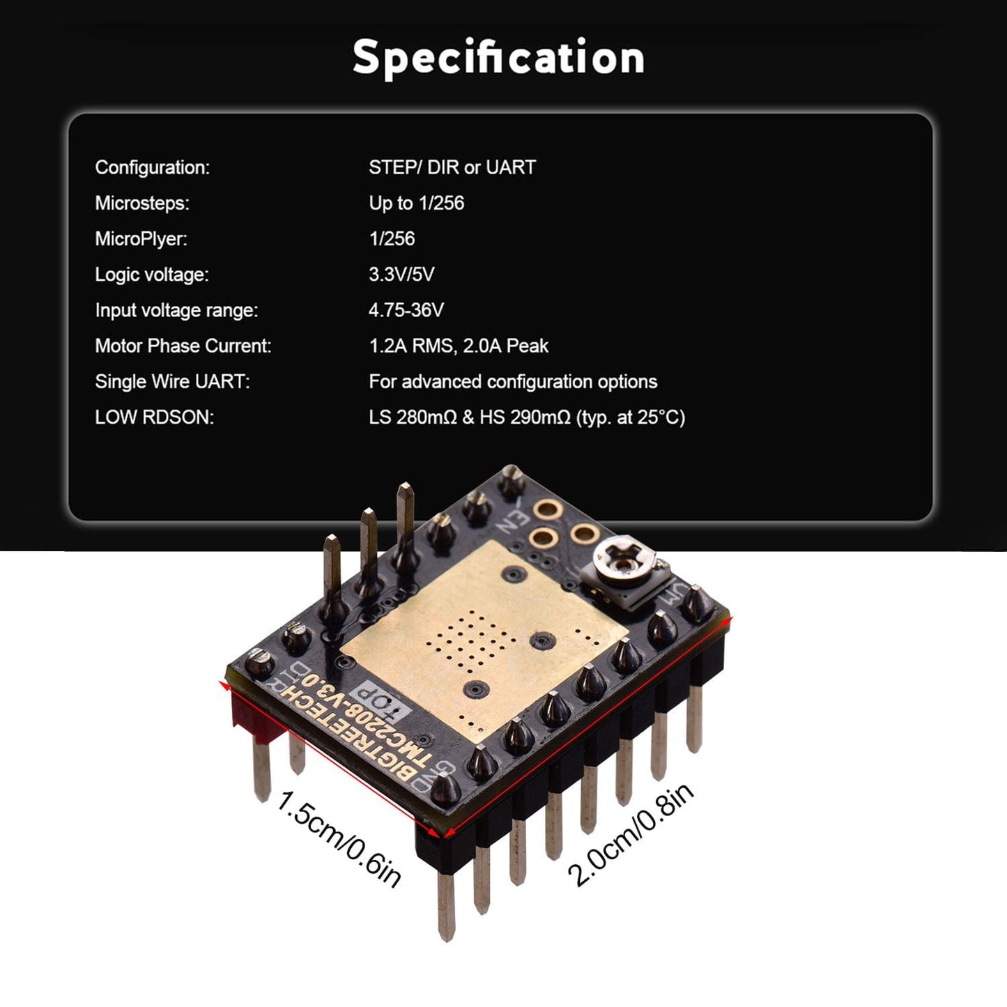 Uniqkart TMC2208 V3.0 Stepper Motor Driver Stepstick with - 1pc UART