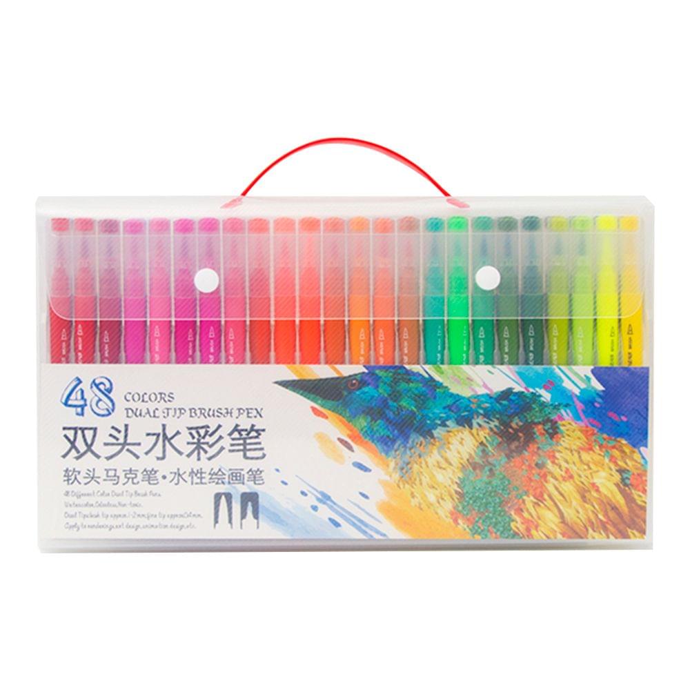48 Bright Colors Dual Tip Brush Pens Set 0.4mm Fineliner & - 48 Colors