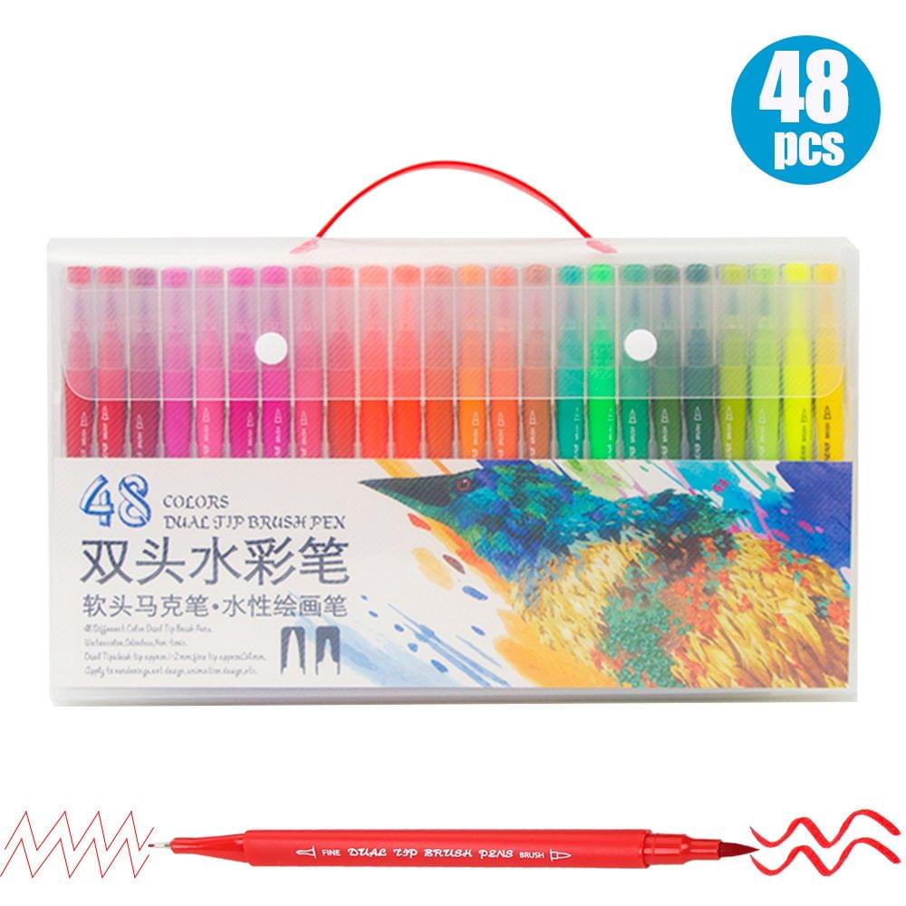 48 Bright Colors Dual Tip Brush Pens Set 0.4mm Fineliner & - 48 Colors