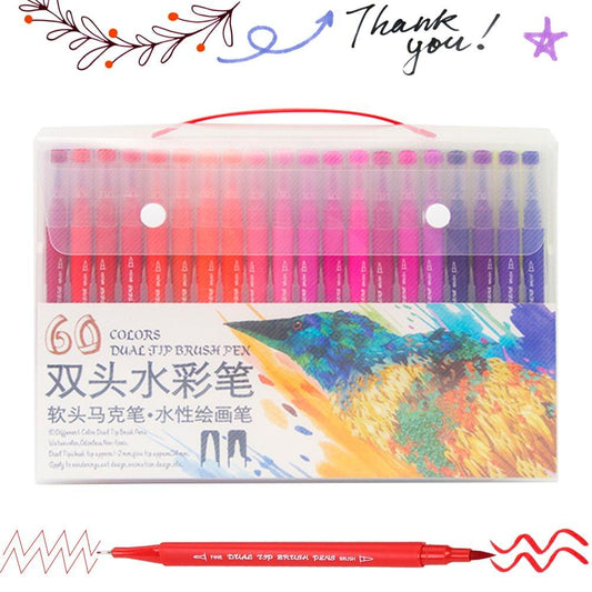 60 Bright Colors Dual Tip Brush Pens Set 0.4mm Fineliner & - 60 Colors