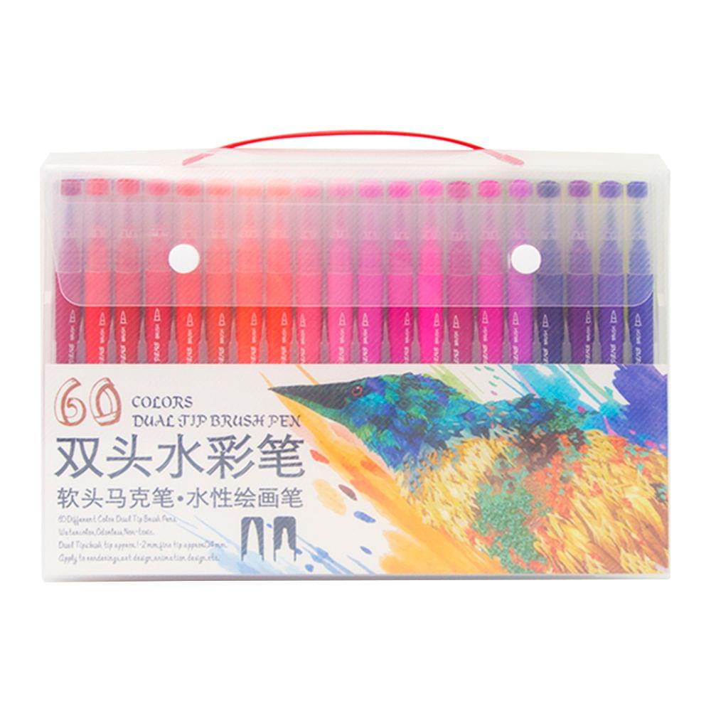 60 Bright Colors Dual Tip Brush Pens Set 0.4mm Fineliner & - 60 Colors