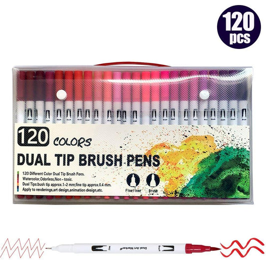 120 Colors Dual Tip Brush Pens Art Markers Set Flexible - 120 Colors