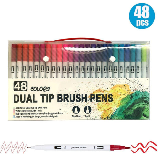 48 Colors Dual Tip Brush Pens Art Markers Set Flexible Brush - 48 Colors