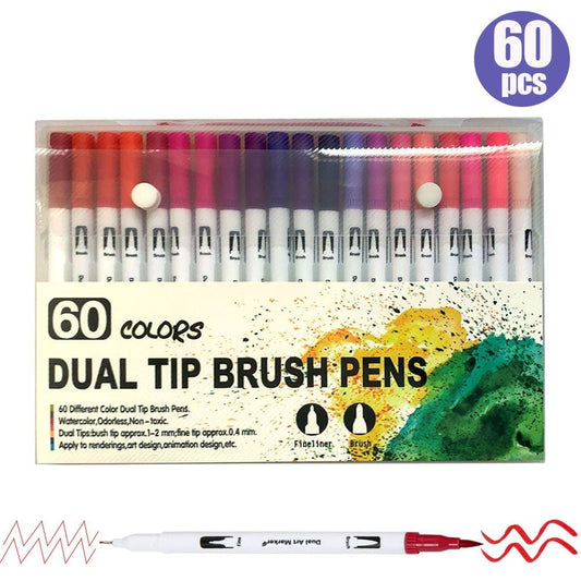 60 Colors Dual Tip Brush Pens Art Markers Set Flexible Brush - 60 Colors
