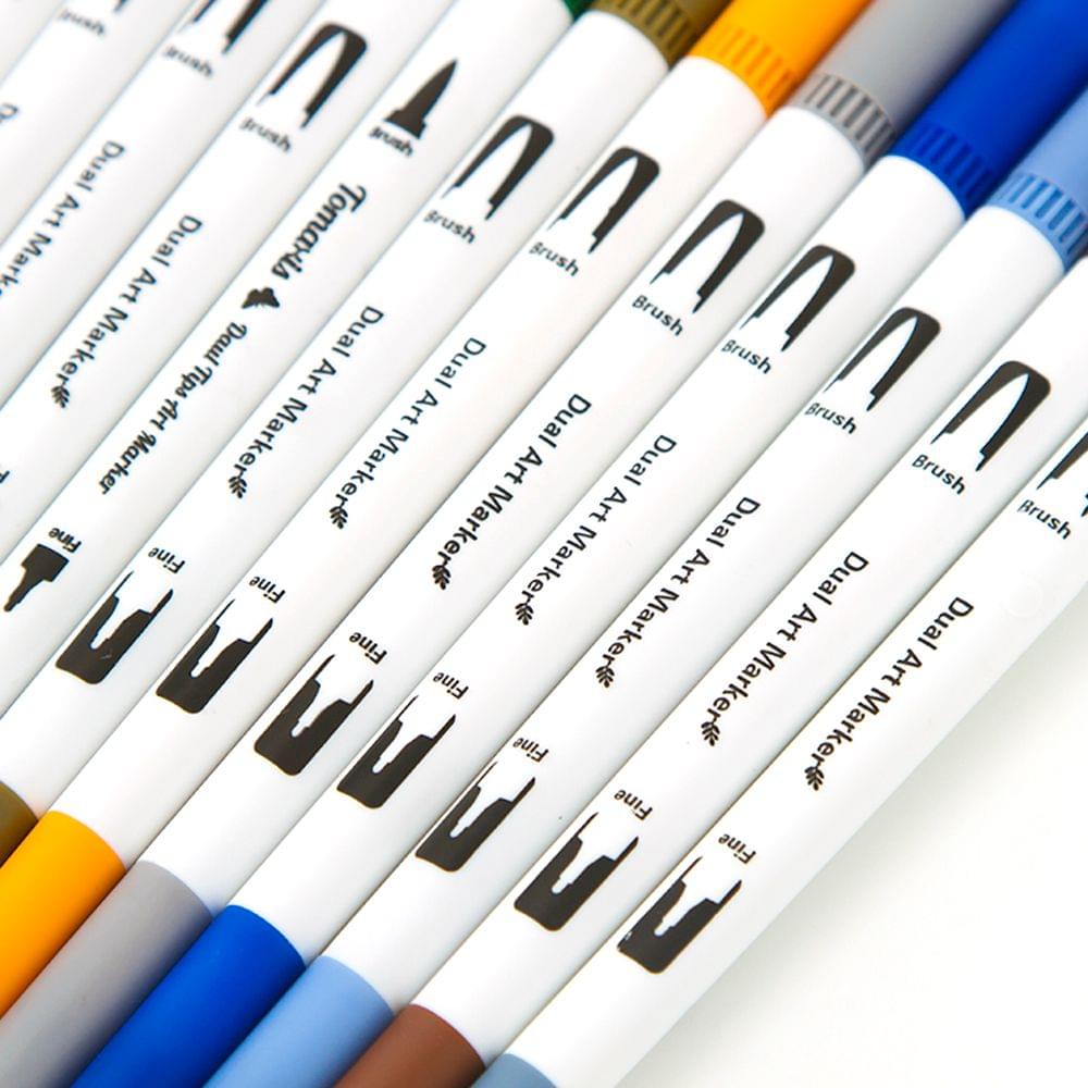 60 Colors Dual Tip Brush Pens Flexible Brush & 0.4mm - 60 Colors White Pen