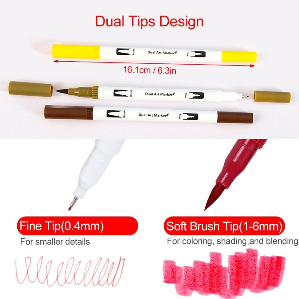 60 Colors Dual Tip Brush Pens Flexible Brush & 0.4mm - 60 Colors White Pen