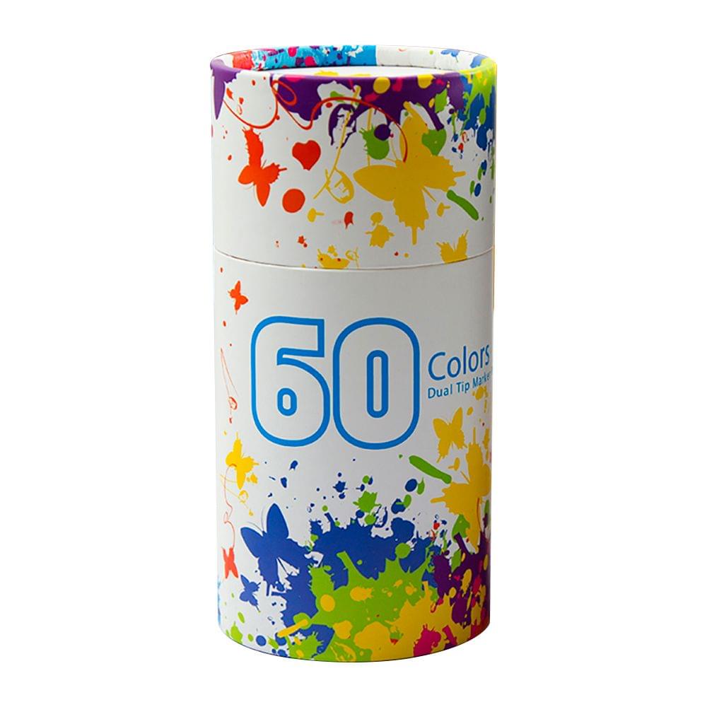 60 Colors Dual Tip Brush Pens Flexible Brush & 0.4mm - 60 Colors White Pen