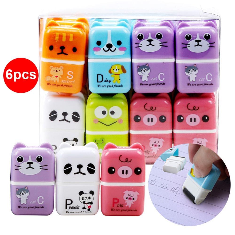 6pcs Cute Animal Pencil Eraser Cartoon Small Roller Erasers - 6pcs