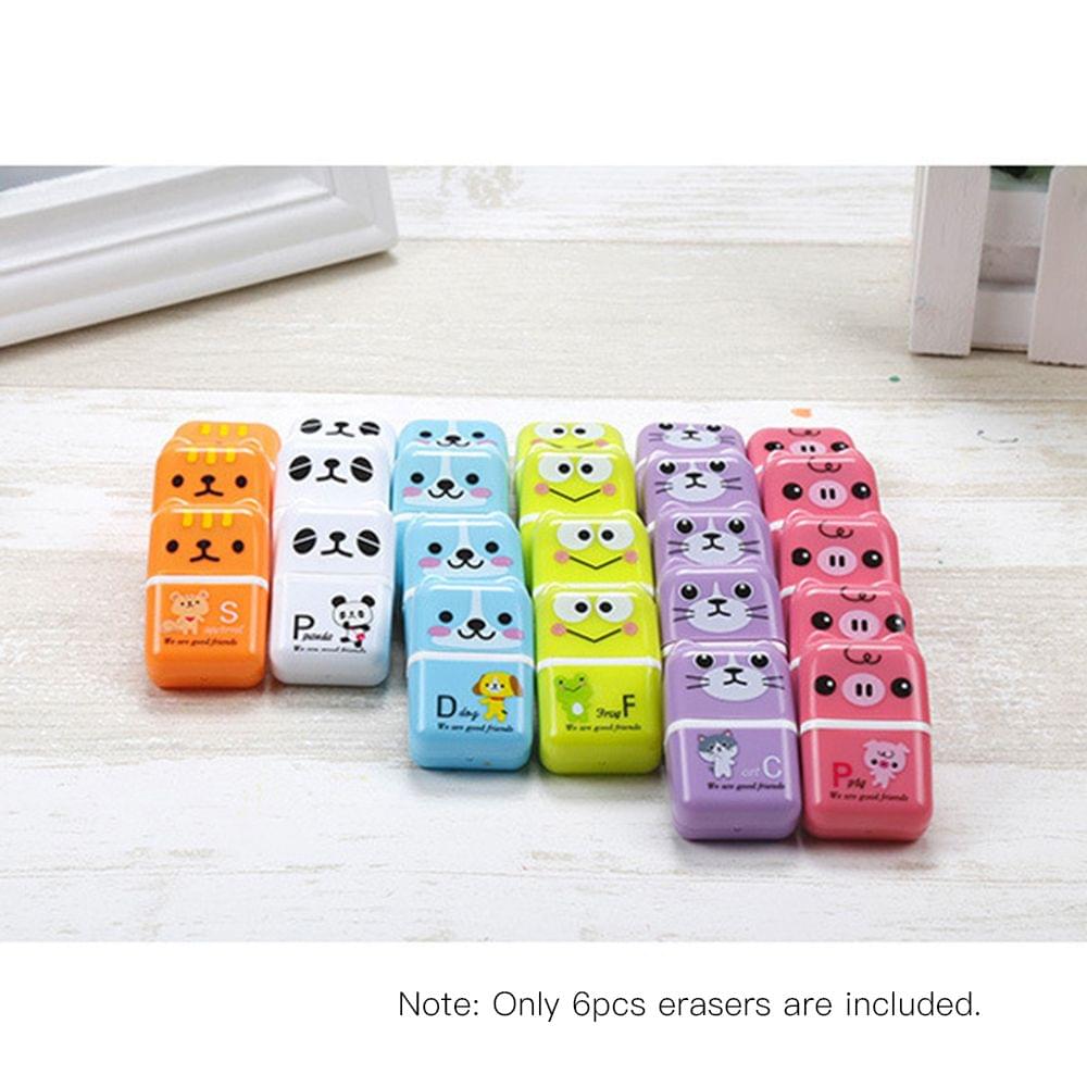 6pcs Cute Animal Pencil Eraser Cartoon Small Roller Erasers - 6pcs