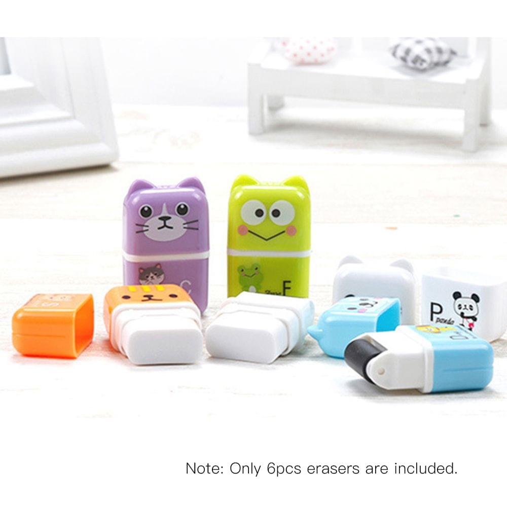 6pcs Cute Animal Pencil Eraser Cartoon Small Roller Erasers - 6pcs