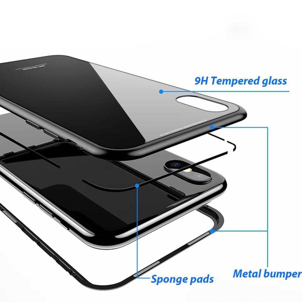 Magneto Magnetic Adsorption Case Clear Tempered Glass Black - Black&I-phone X