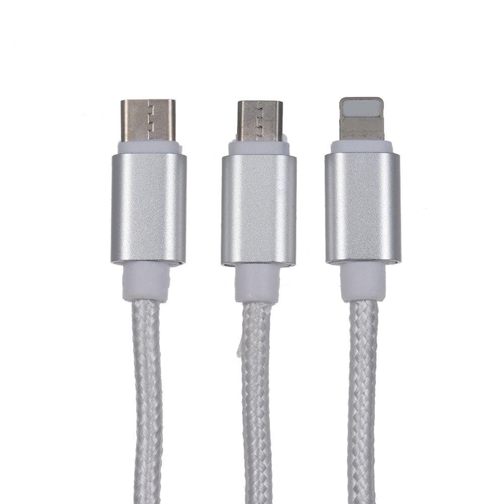 3.3Ft USB 2.0 to Micro USB + Type C + Lightning Charging