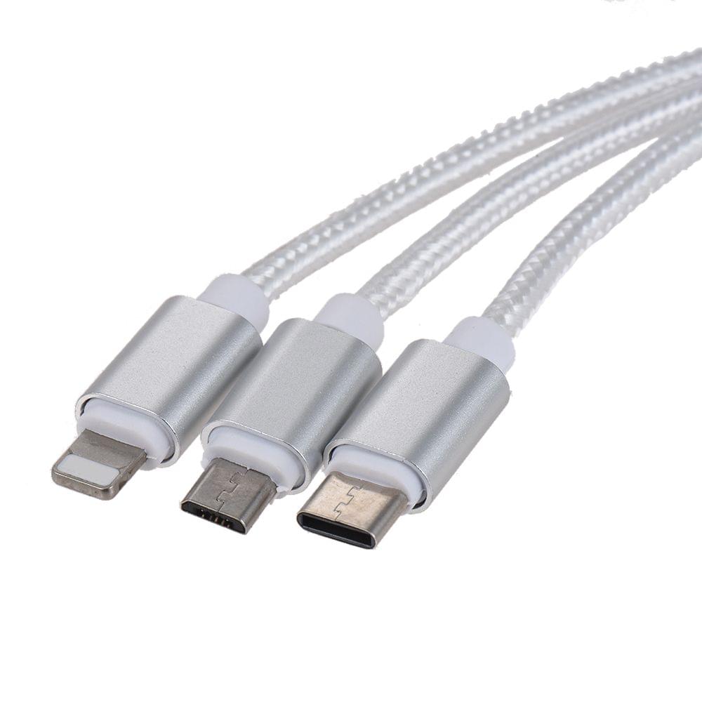 3.3Ft USB 2.0 to Micro USB + Type C + Lightning Charging