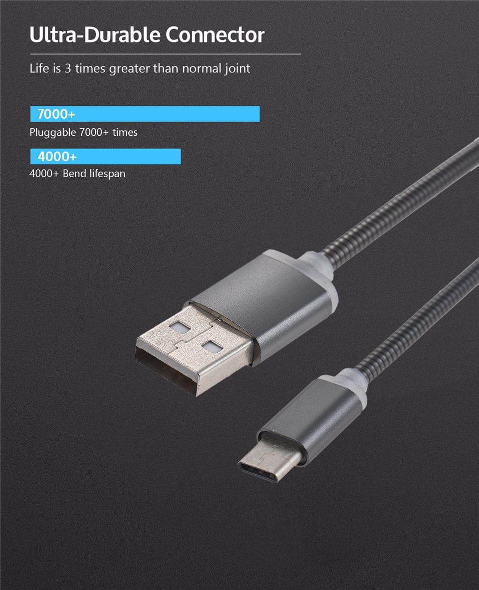 3.3Ft Android USB-C Type-C Metal Spring Charging Cable Sync