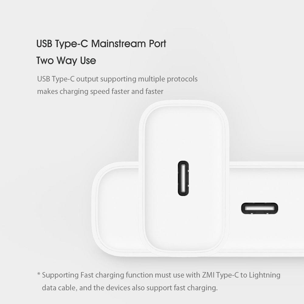 Xiaomi ZMI USB Type-C Fast Charger with USB-C Lightning Data - 18W Charger and  Type-C to Ligtning Cable