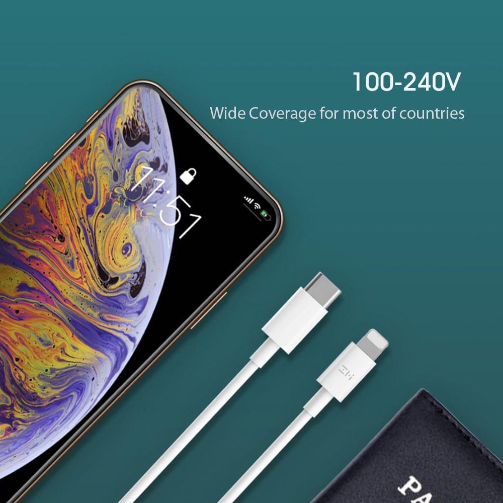 Xiaomi ZMI USB Type-C Fast Charger with USB-C Lightning Data - 18W Charger and  Type-C to Ligtning Cable