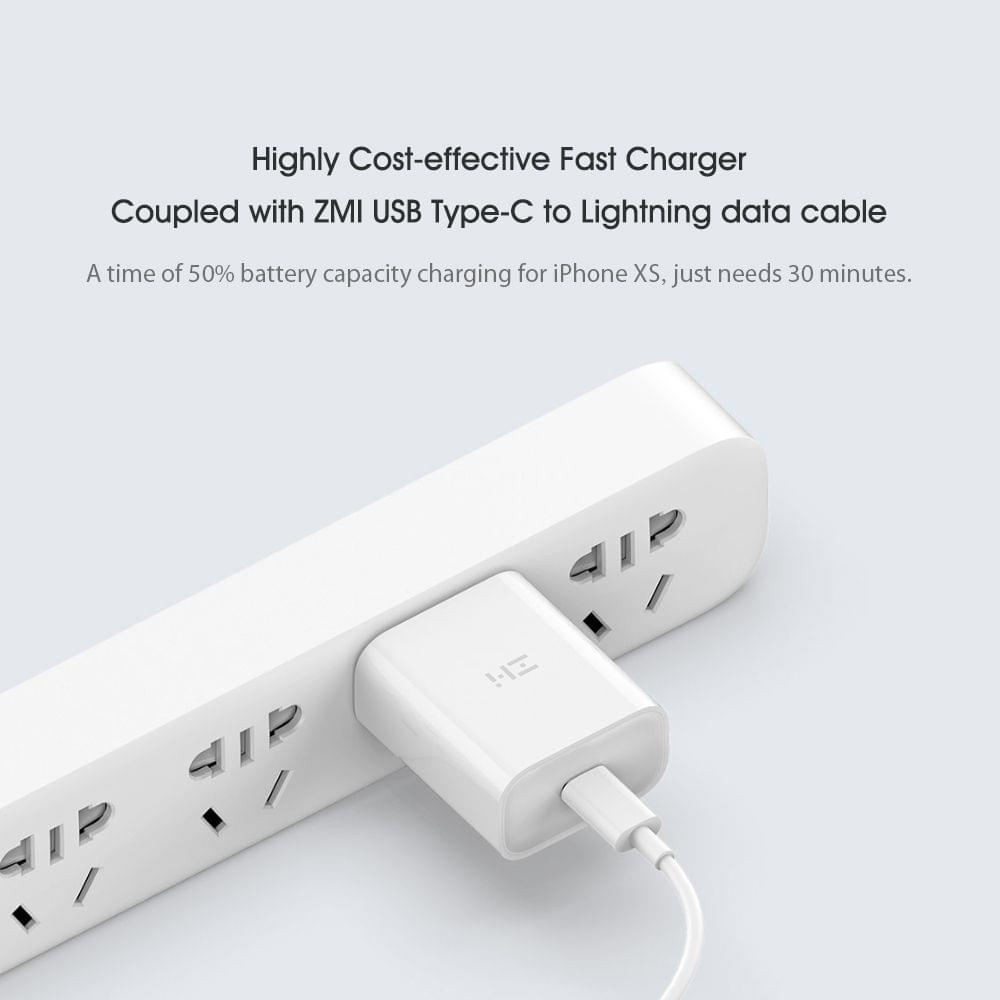 Xiaomi ZMI USB Type-C Fast Charger with USB-C Lightning Data - 18W Charger and  Type-C to Ligtning Cable