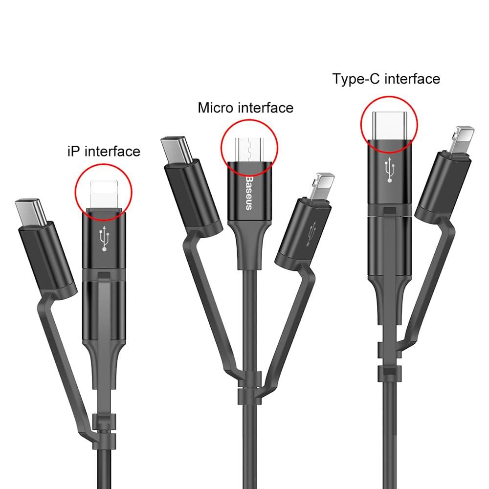 Baseus 3 in 1 USB Cable for iPhone Charger Cable 1.2M Micro
