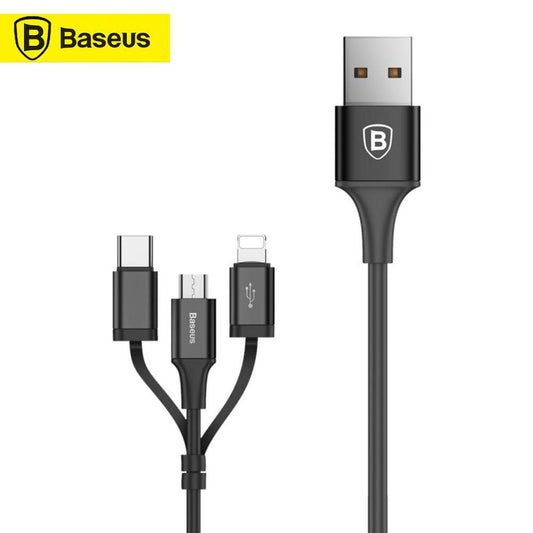 Baseus 3 in 1 USB Cable for iPhone Charger Cable 1.2M Micro