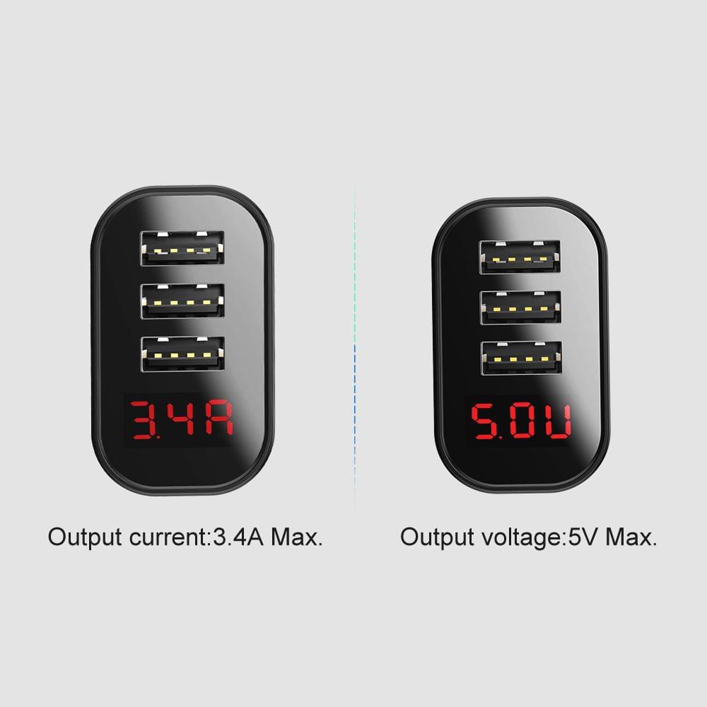 Baseus 3 USB Travel Charger Mirror Lake Intelligent Digital