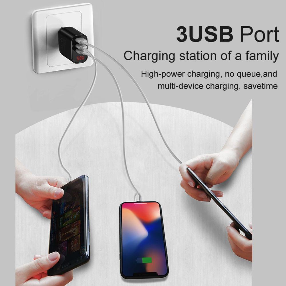 Baseus 3 USB Travel Charger Mirror Lake Intelligent Digital