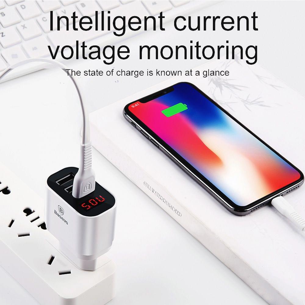 Baseus 3 USB Travel Charger Mirror Lake Intelligent Digital