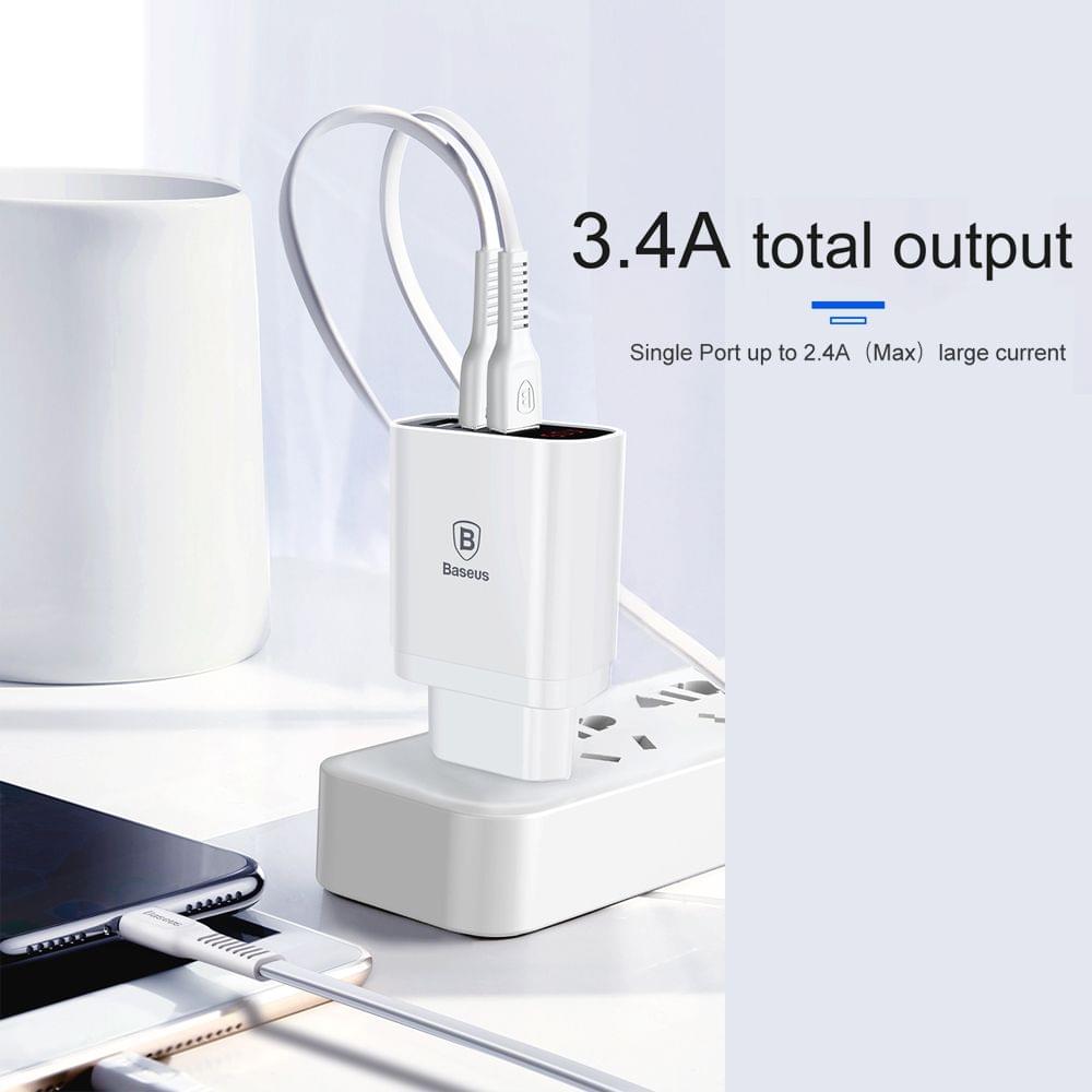 Baseus 3 USB Travel Charger Mirror Lake Intelligent Digital