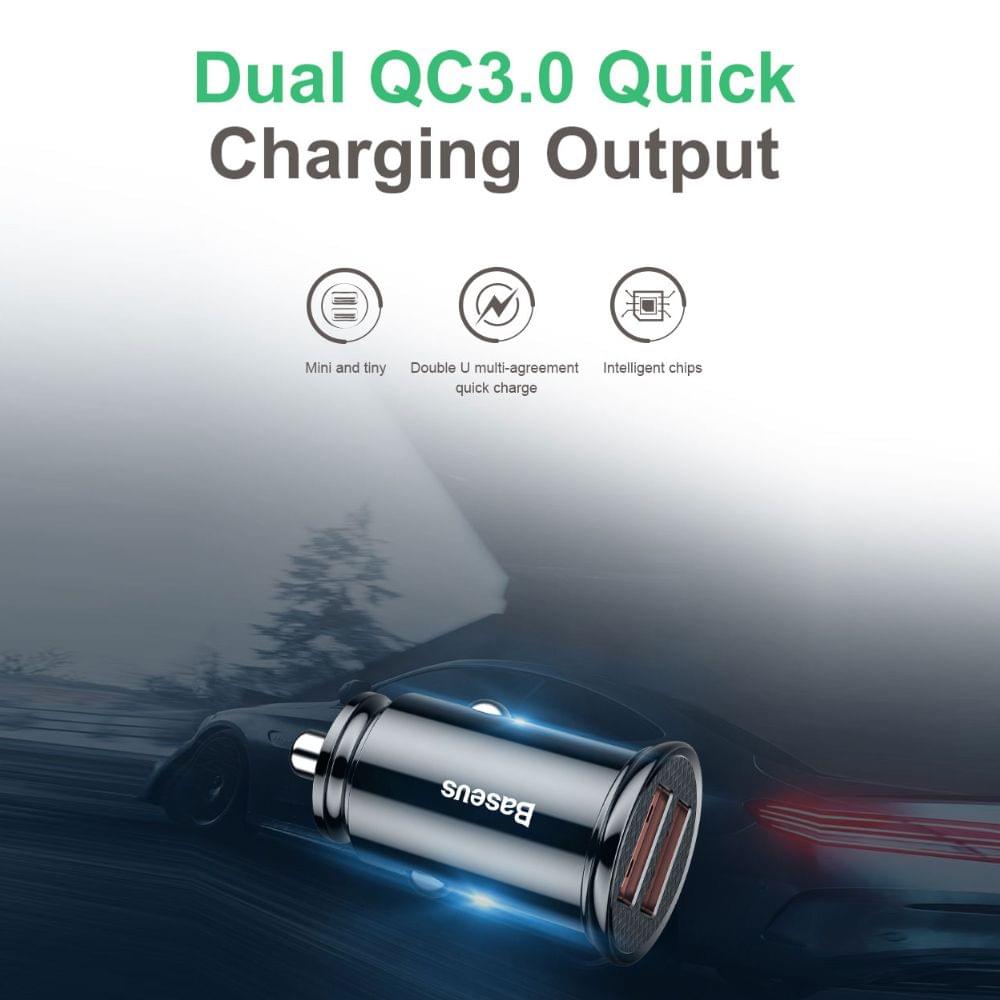 Baseus Circular Intelligent Car Charger 2 USB QC3.0 Quick