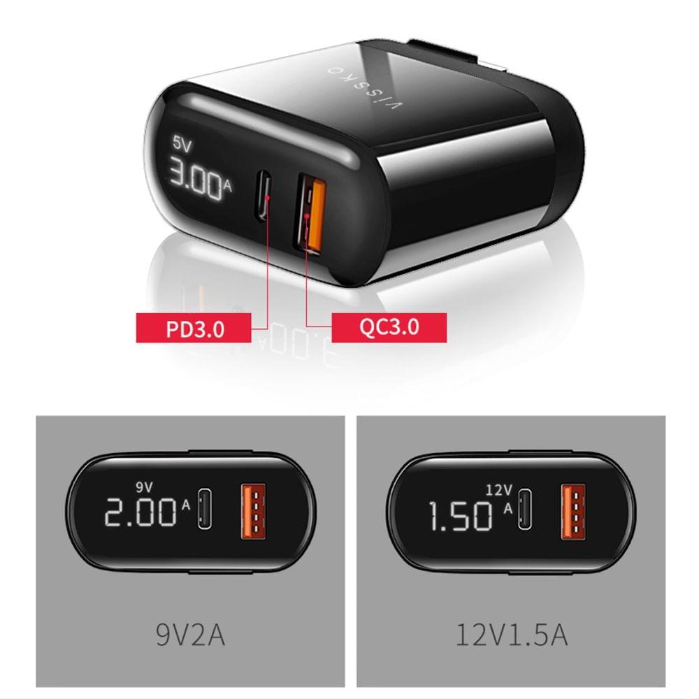 vissko 18W PD Fast Charger Digital Display PD3.0 QC3.0 Quick - EU Plug