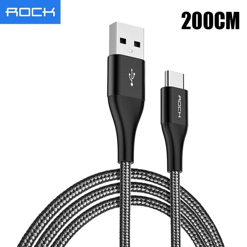 ROCK C8 C TO A 5A Metal Fast Charge Sync Data 200CM Type C - Black 200cm